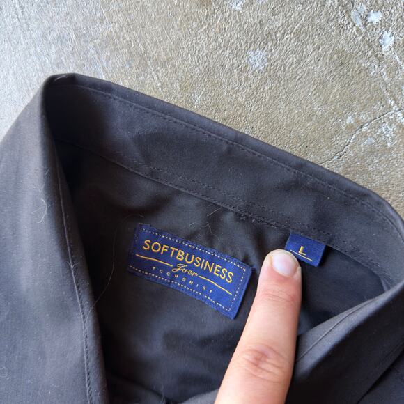 VINTAGE 90s SOFT BUSINESS BLACK BUTTON UP DRESS SHIRT FORMAL MENS LARGE - Picture 4 of 5